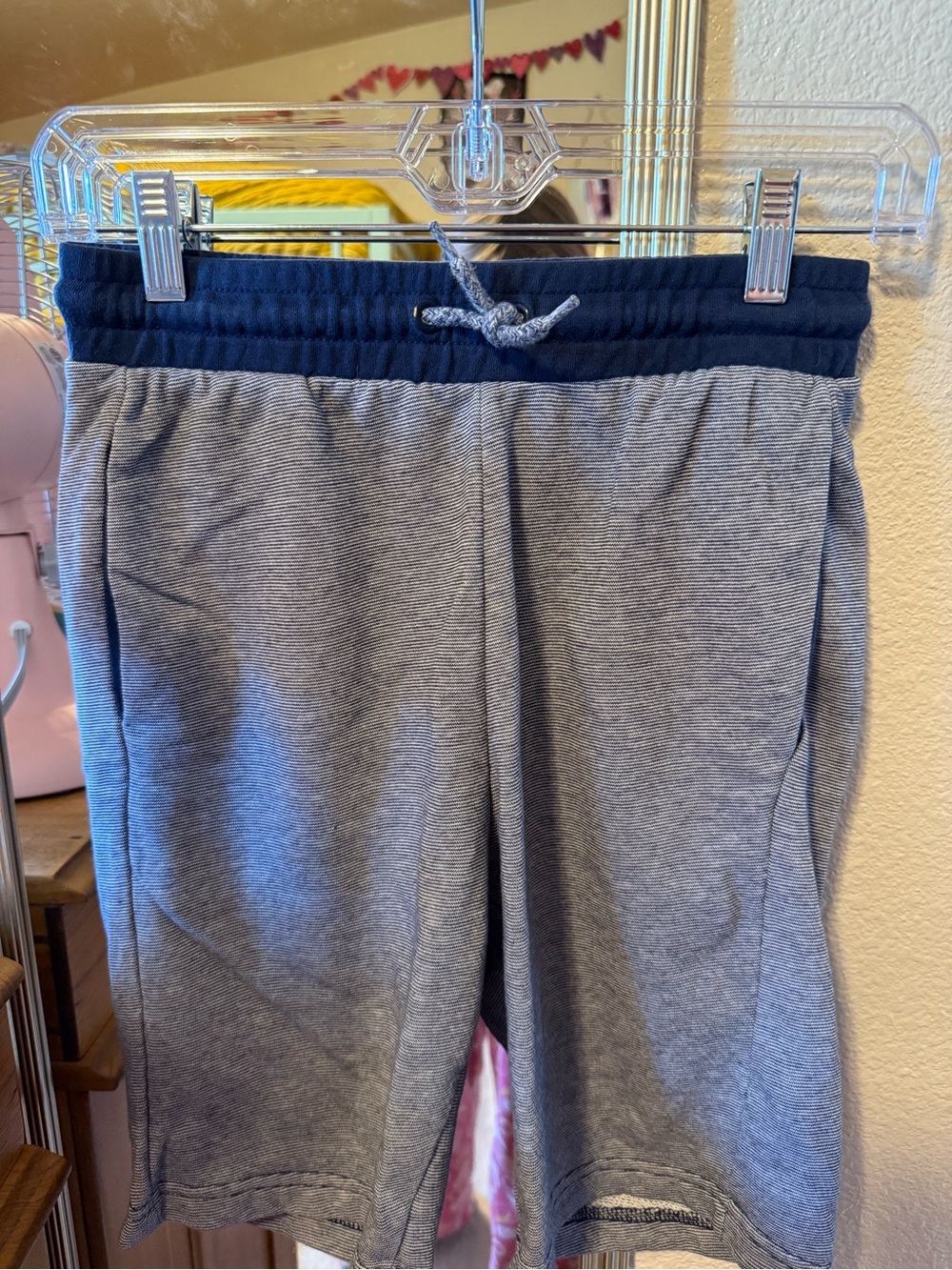 H&M White and Navy Striped Knit Shorts with Navy Drawstring Waistband